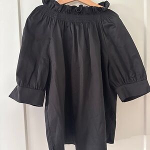 ANTONIO MELANI Black Smocked Puff Sleeve Blouse